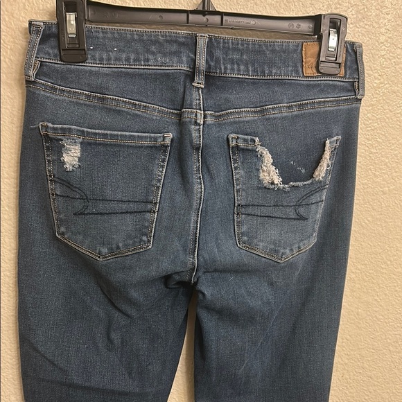 American Eagle Outfitters Women Blue Skinny Jeans with Distressed Size 4 - Picture 4 of 5